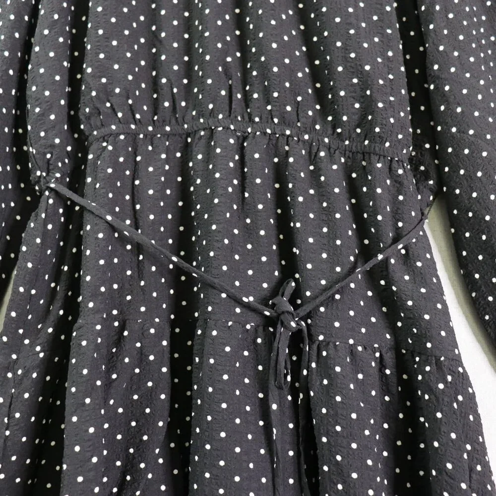 Draper James Polka Dot Ruffle Dress Women’s XXL Black White Long Sleeve Tiered - Picture 4 of 16